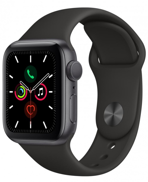 Умные часы Apple Watch Series 5, 40 мм, корпус из алюминия цвета «серый космос», спортивный ремешок цвета черный